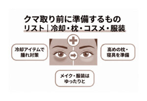 クマ取り前に準備するものリスト｜冷却・枕・コスメ・服装