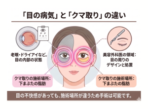 老眼やドライアイがあってもクマ取りはできる？眼科疾患がある人の注意点